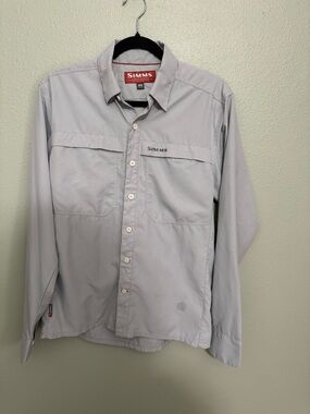 Simms Light Gray Outdoor Fishing Shirt with Red Label